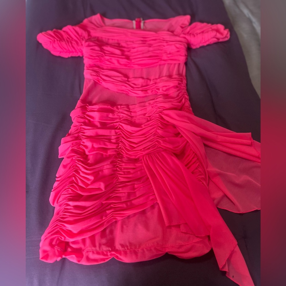 BCBG MaxAzria Runway Pink Barbie Ruffle Sheer BodyCon Dress Small